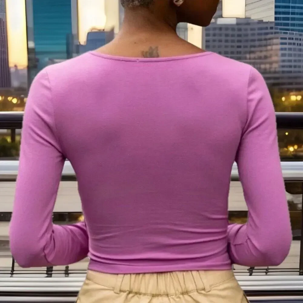 The Drop Women Mauve Twist Front Crop Top Long Sleeve Knit M Signedblake